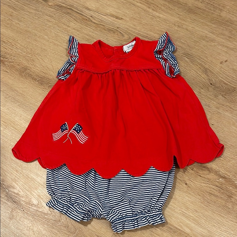 Patriotic Red Diaper Set with Striped Bloomers